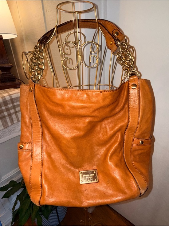 Michael Kors Handbags - Michael Kors Women's Leather Shoulder Bag in Cognac Brown with Gold Chain Strap